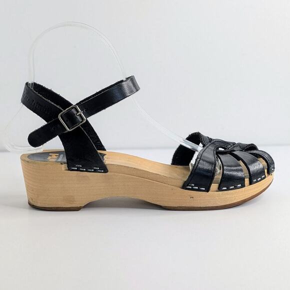 Swedish Hasbeens Shoes Cross Strap Debutant Womens EU 37 Black Leather Sandals - Picture 8 of 16